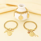 Gold 18k Gold Plated Coin Portrait Cross Cuban Bracelet