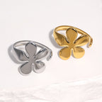 Gold Stainless Steel Ring Tarnish Free Flower Gold Plated Sweet Adjustable