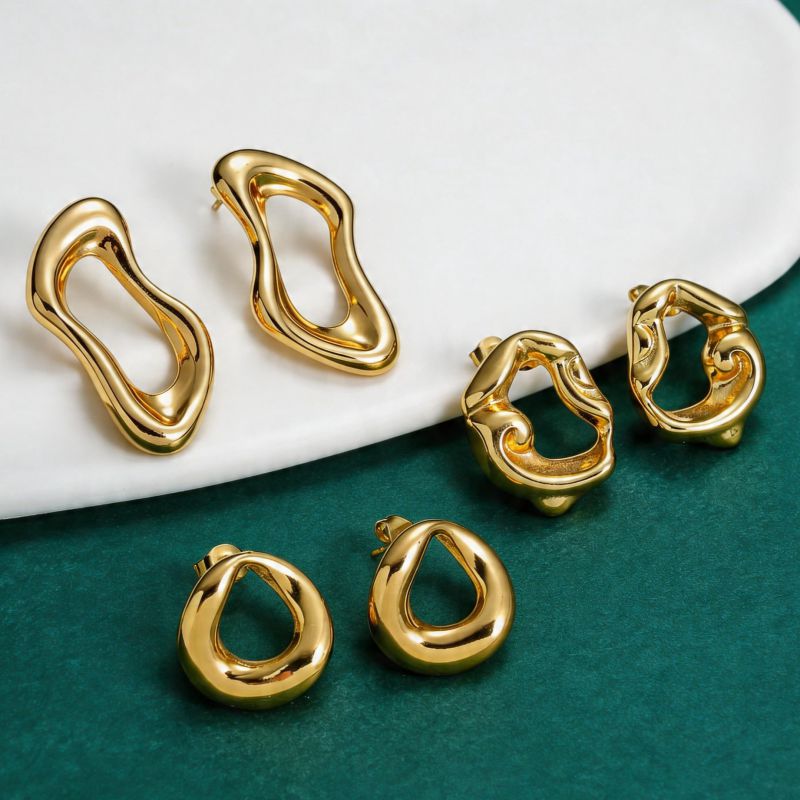 Gold Twisted Hoop Earrings Stainless Steel Irregular Geometric 18k Gold Plated Earrings