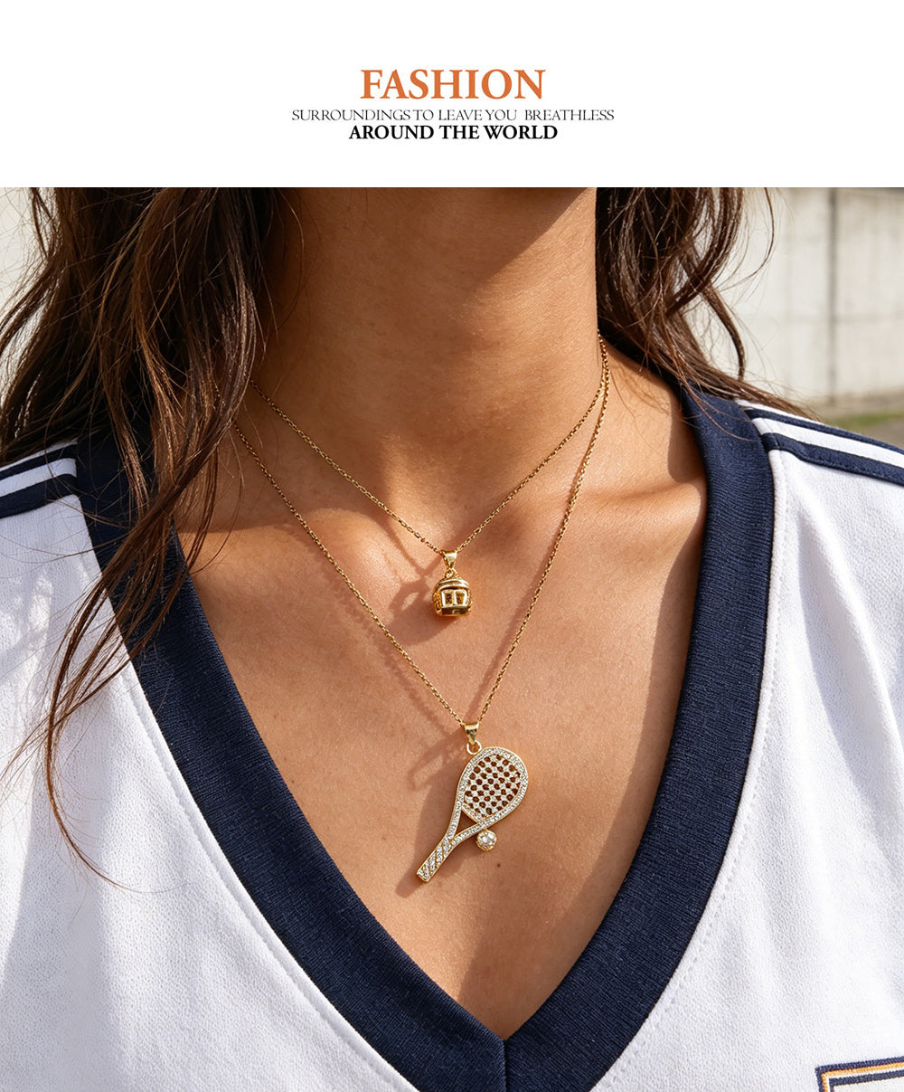 Gold 1 Titanium Steel Zircon-inlaid Tennis Necklace