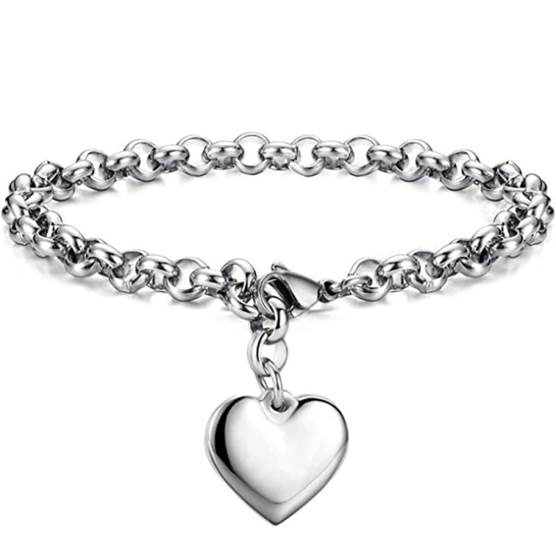 Gold 14mm Smooth Heart-shaped 18k Gold Bracelet With Laser-engraved Letters