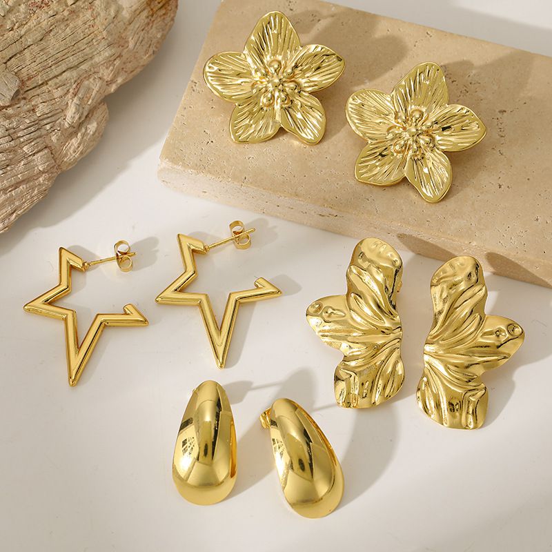 Star Earrings Glossy Waterdrop Stainless Steel Studs