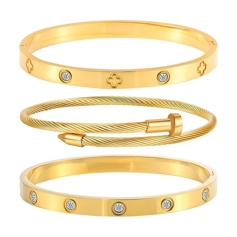 Set Titanium Steel Buckle Rhinestone Four-leaf Clover Bangle