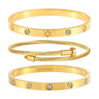 Set Titanium Steel Buckle Rhinestone Four-leaf Clover Bangle