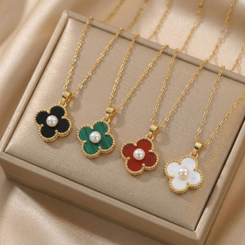 Black Titanium Steel Rotating Bauhinia Zircon Necklace
