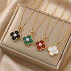 White Titanium Steel Rotating Bauhinia Zircon Necklace