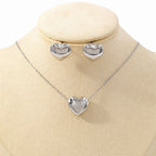 Steel-colored Suit Heart Necklace Earrings Jewelry Set Stainless Steel Gold Plated