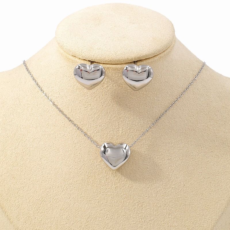 Steel-colored Suit Heart Necklace Earrings Jewelry Set Stainless Steel Gold Plated