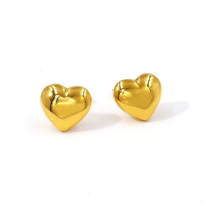 Steel-colored Suit Heart Necklace Earrings Jewelry Set Stainless Steel Gold Plated