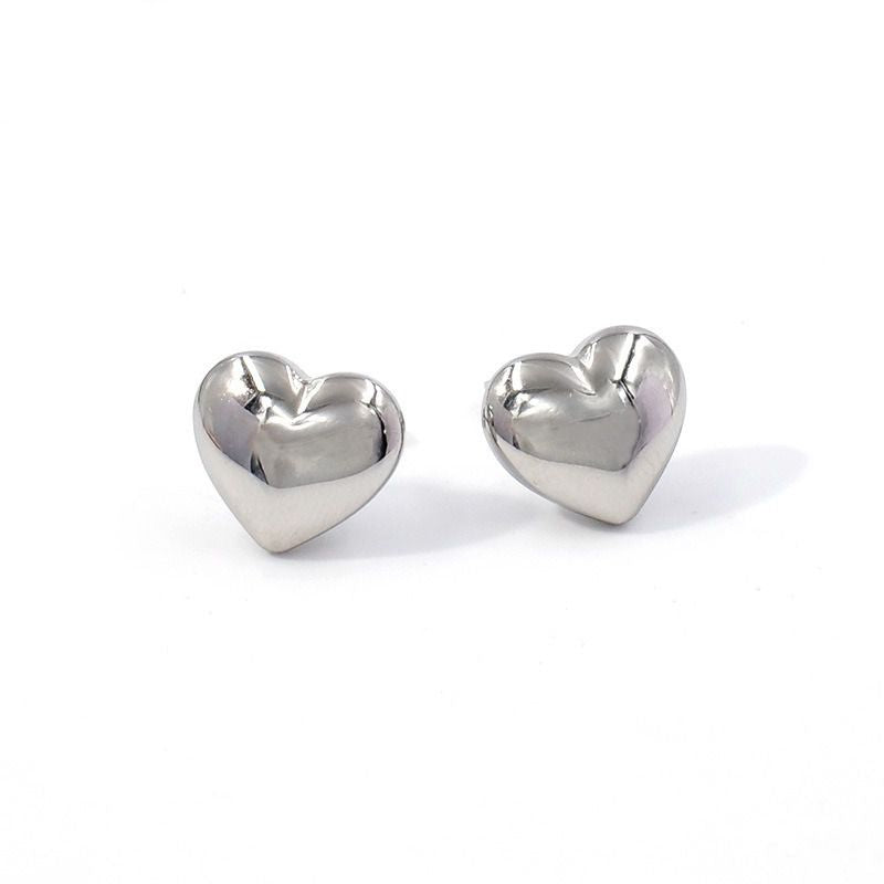 Steel-colored Suit Heart Necklace Earrings Jewelry Set Stainless Steel Gold Plated