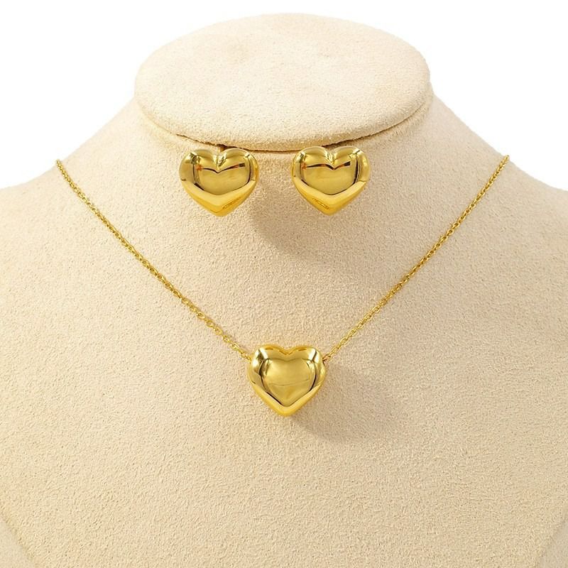 Steel-colored Suit Heart Necklace Earrings Jewelry Set Stainless Steel Gold Plated