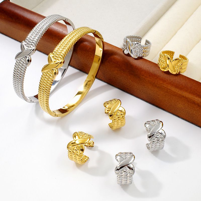 Steel Ring Snake Pattern Bangle Earrings Set Stainless Steel Gold Plated