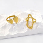 Golden Openwork Geometric Double Heart Open Ring Gold Silver Plated Irregular