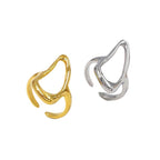 Golden Openwork Geometric Double Heart Open Ring Gold Silver Plated Irregular