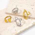 Golden Openwork Geometric Double Heart Open Ring Gold Silver Plated Irregular