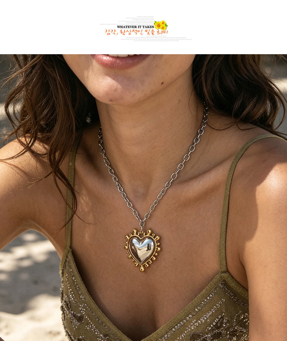 Gold And Silver Two Tone Gold Steel Heart Necklace