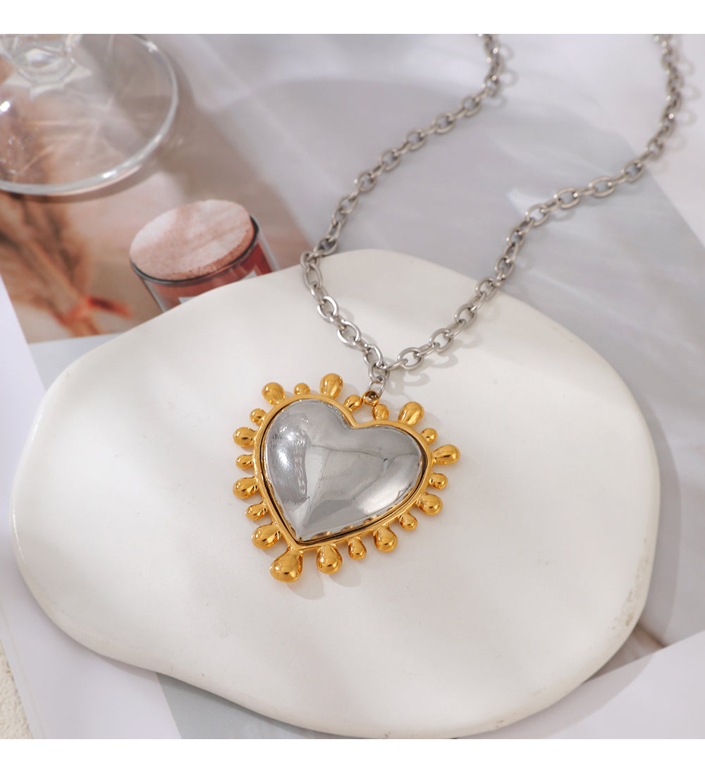 Gold And Silver Two Tone Gold Steel Heart Necklace
