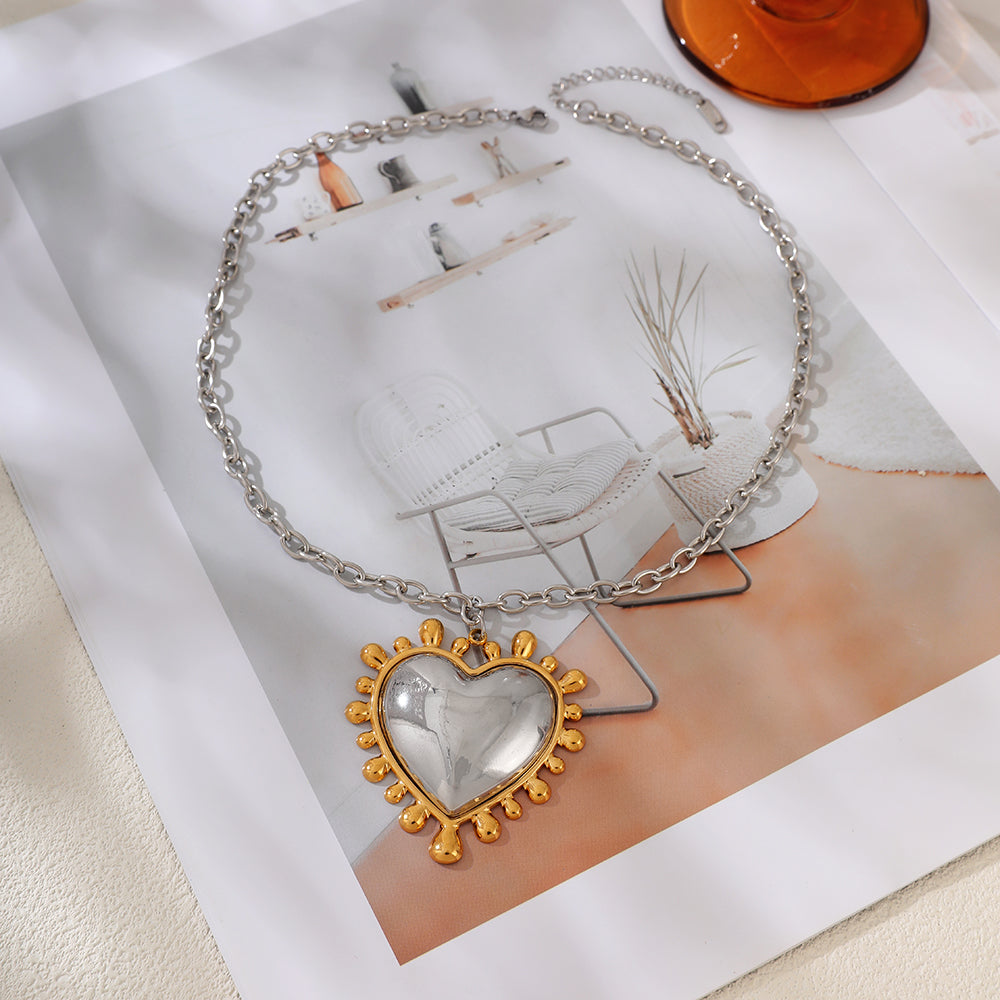 Gold And Silver Two Tone Gold Steel Heart Necklace