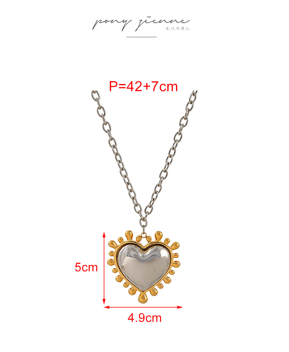 Gold And Silver Two Tone Gold Steel Heart Necklace