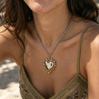 Gold And Silver Two Tone Gold Steel Heart Necklace