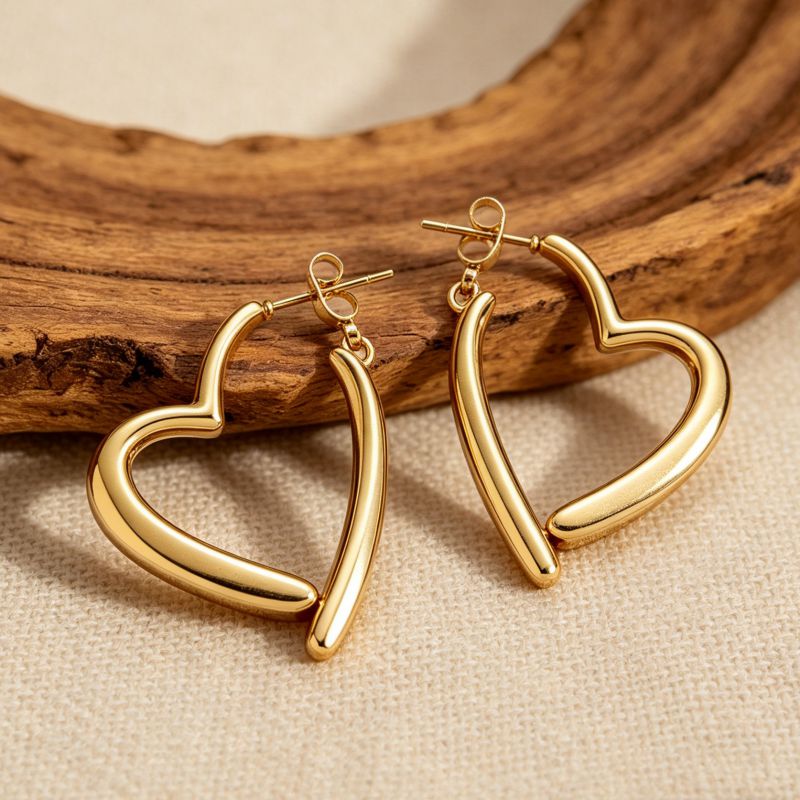 Gold European American Stainless Steel Heart Earrings Light Luxury High End Fashion Individual Niche Simple Gold Earrings
