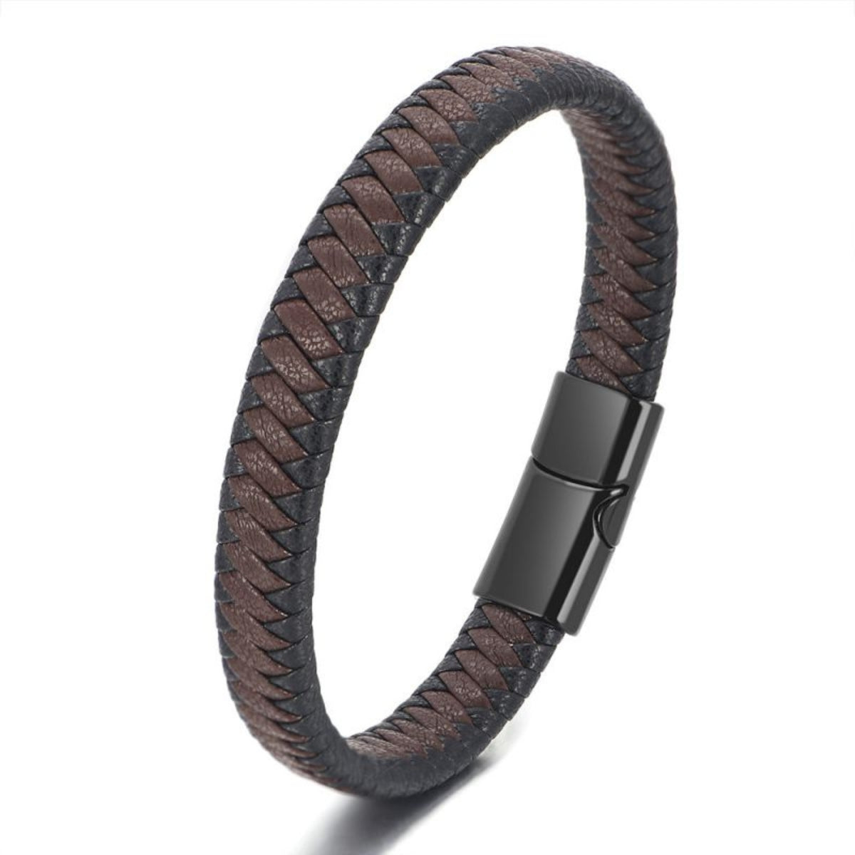 Black And Brown Mixed Color Leather Braided Men's Bracelet