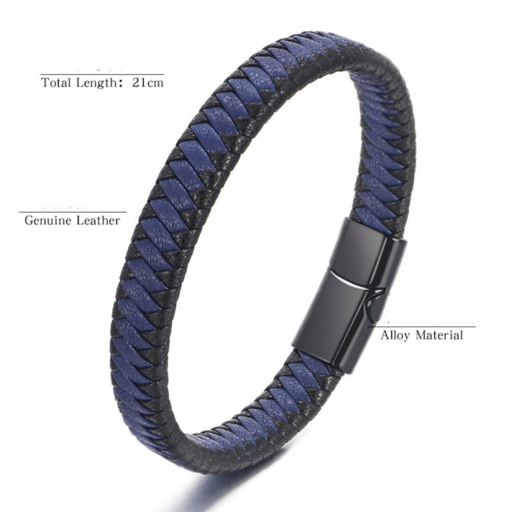 Black And Brown Mixed Color Leather Braided Men's Bracelet