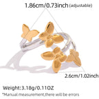 Gold Stainless Steel Butterfly Open Ring