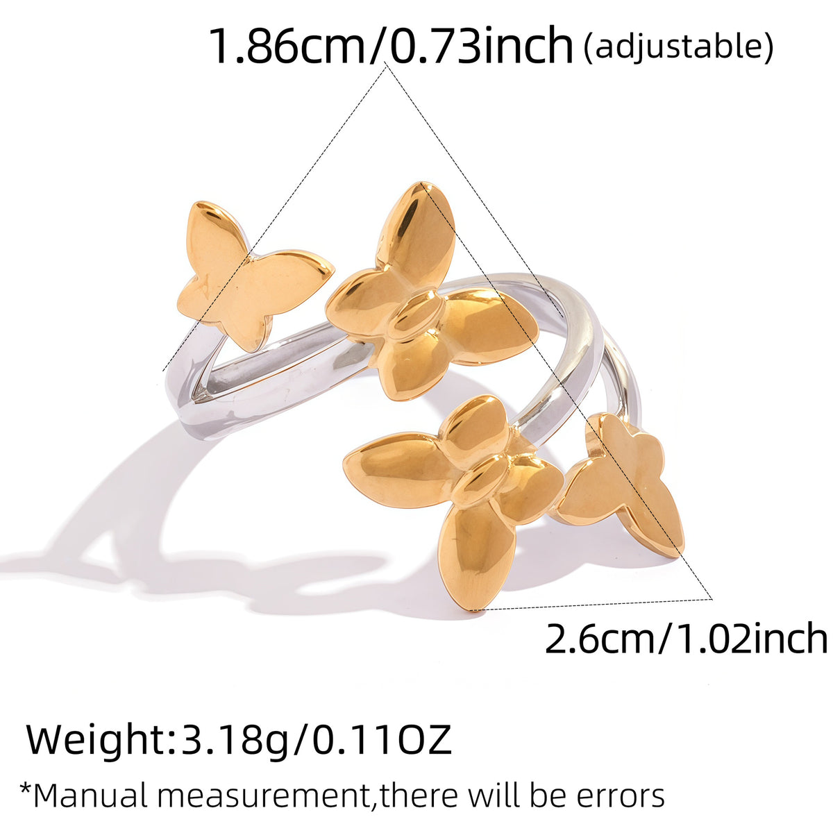 Two-tone Stainless Steel Butterfly Open Ring