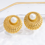 Earrings 3 Stainless Steel Pearl Geometric Earrings
