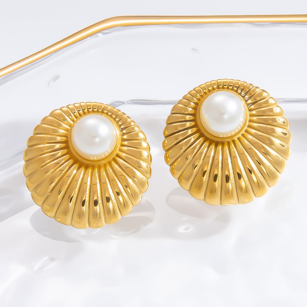 Earrings 3 Stainless Steel Pearl Geometric Earrings