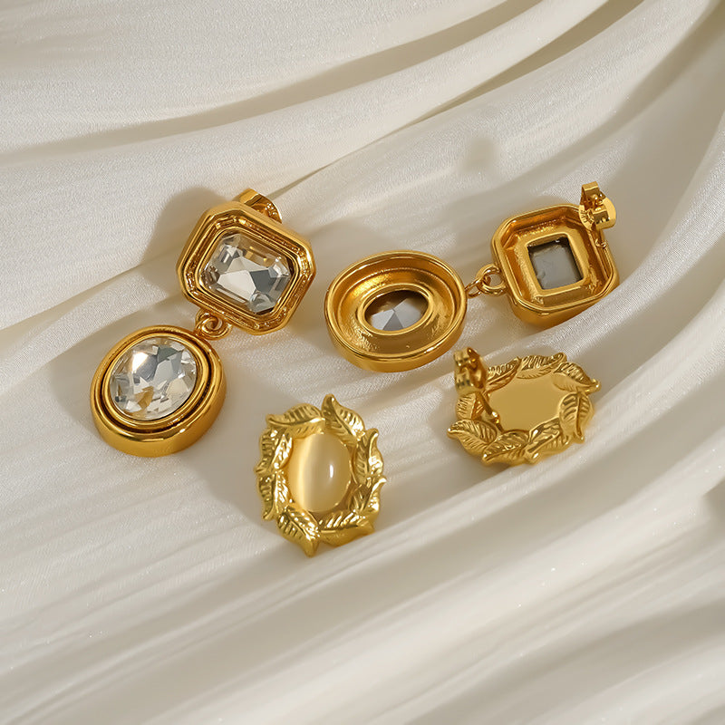 Gold Stainless Steel 18k Gold Plated Zircon Vintage Earrings