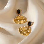 Earring 1# Stainless Steel Pearl Flower Earrings
