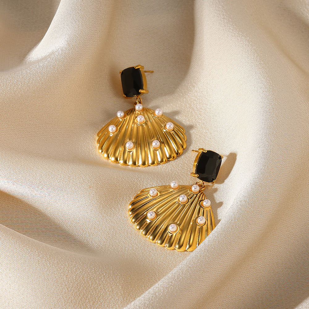 Earring 1# Stainless Steel Pearl Flower Earrings