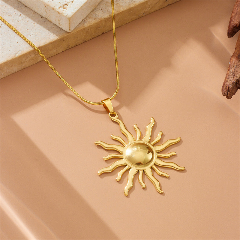 Gold Stainless Steel Sun Necklace