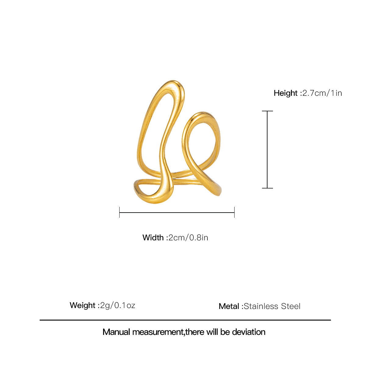 Ring5# Stainless Steel Irregular Line Ring