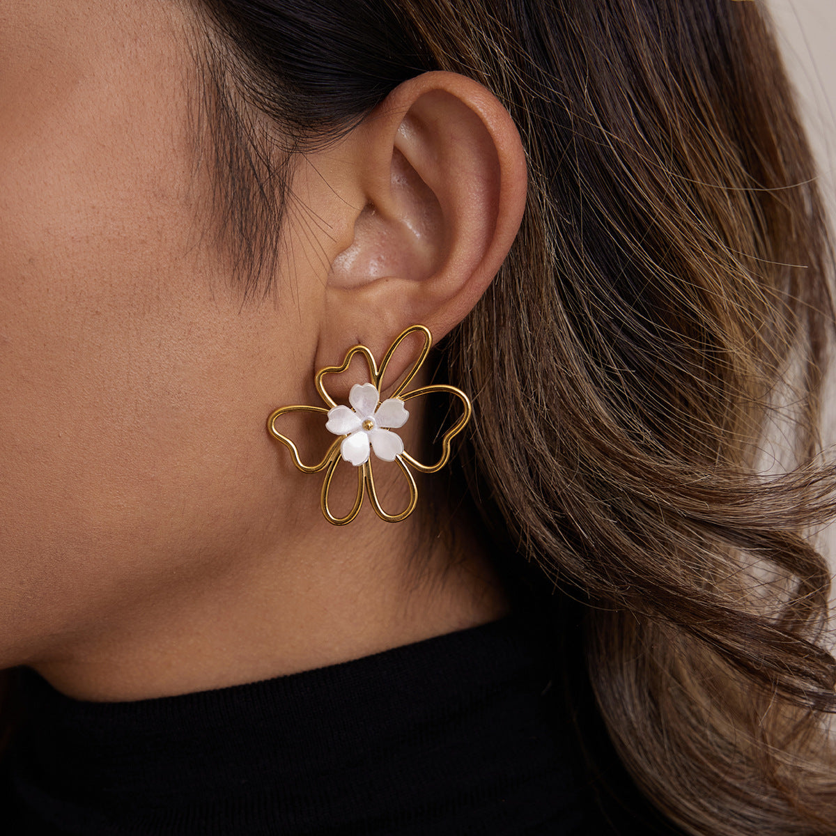 Earrings 3# Stainless Steel Petal Earrings