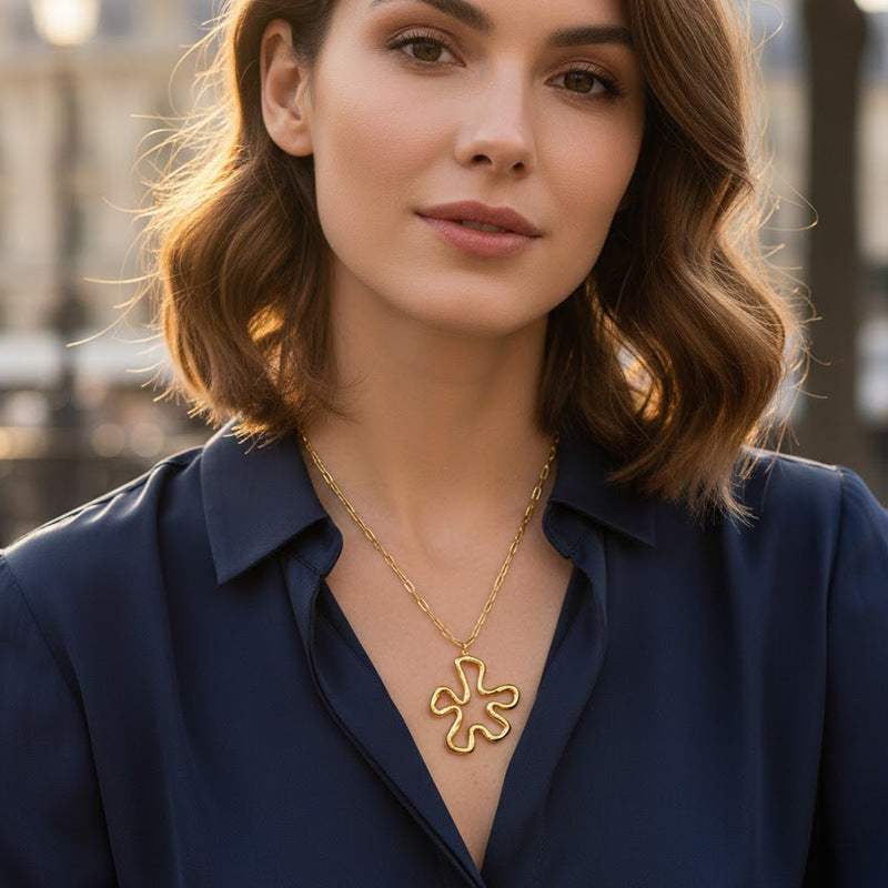 Gold Stainless Steel Flower Necklace