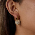 Silver Stainless Steel Diamond Heart Hoop Earrings