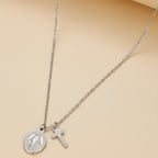 Gold Stainless Steel Cross Virgin Mary Necklace