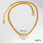 Red Stainless Steel Rhinestone Oval Necklace