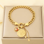 Gold 18k Gold Plated Coin Portrait Cross Cuban Bracelet