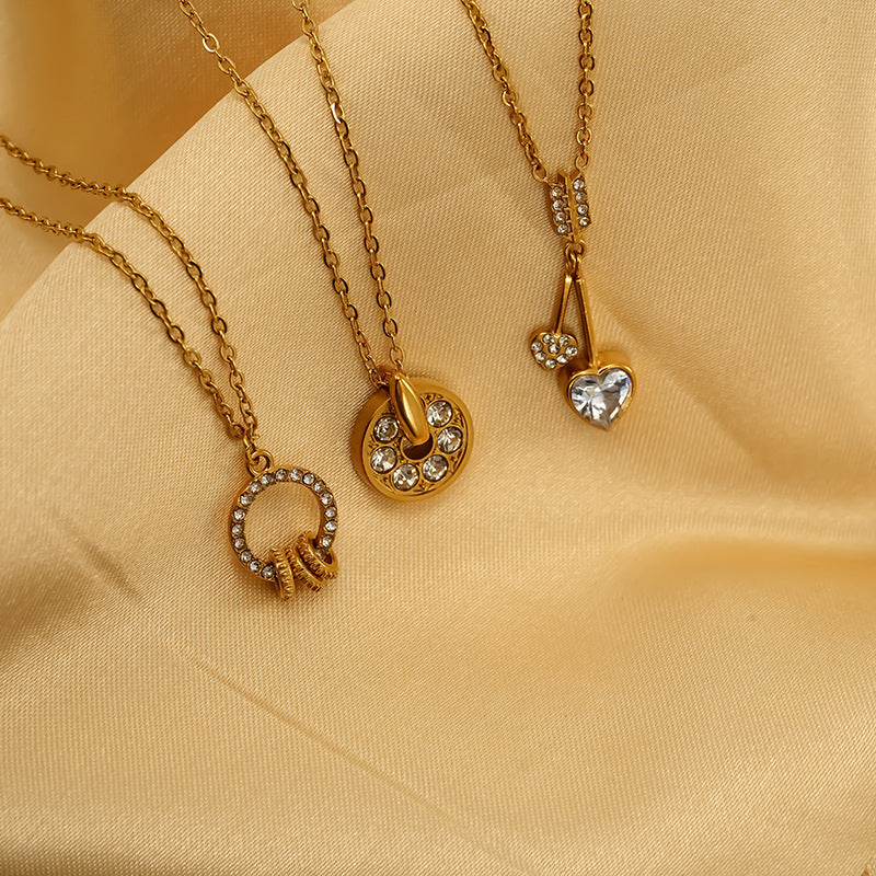 Fashion 1# Titanium Steel Round Necklace With Diamonds
