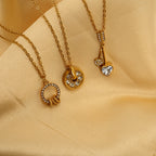 Fashion 1# Titanium Steel Round Necklace With Diamonds