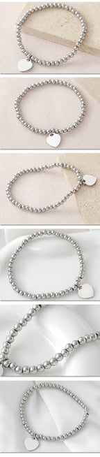 Silver Stainless Steel Beaded Heart Bracelet