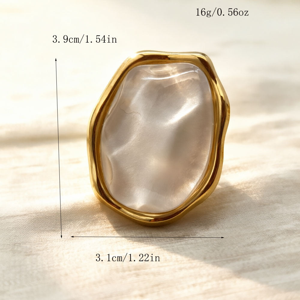 Amber Oversized Resin Stainless Steel Statement Ring