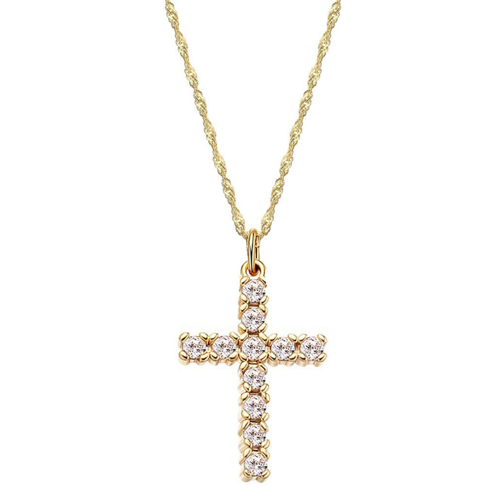 Gold Stainless Steel Diamond Cross Necklace
