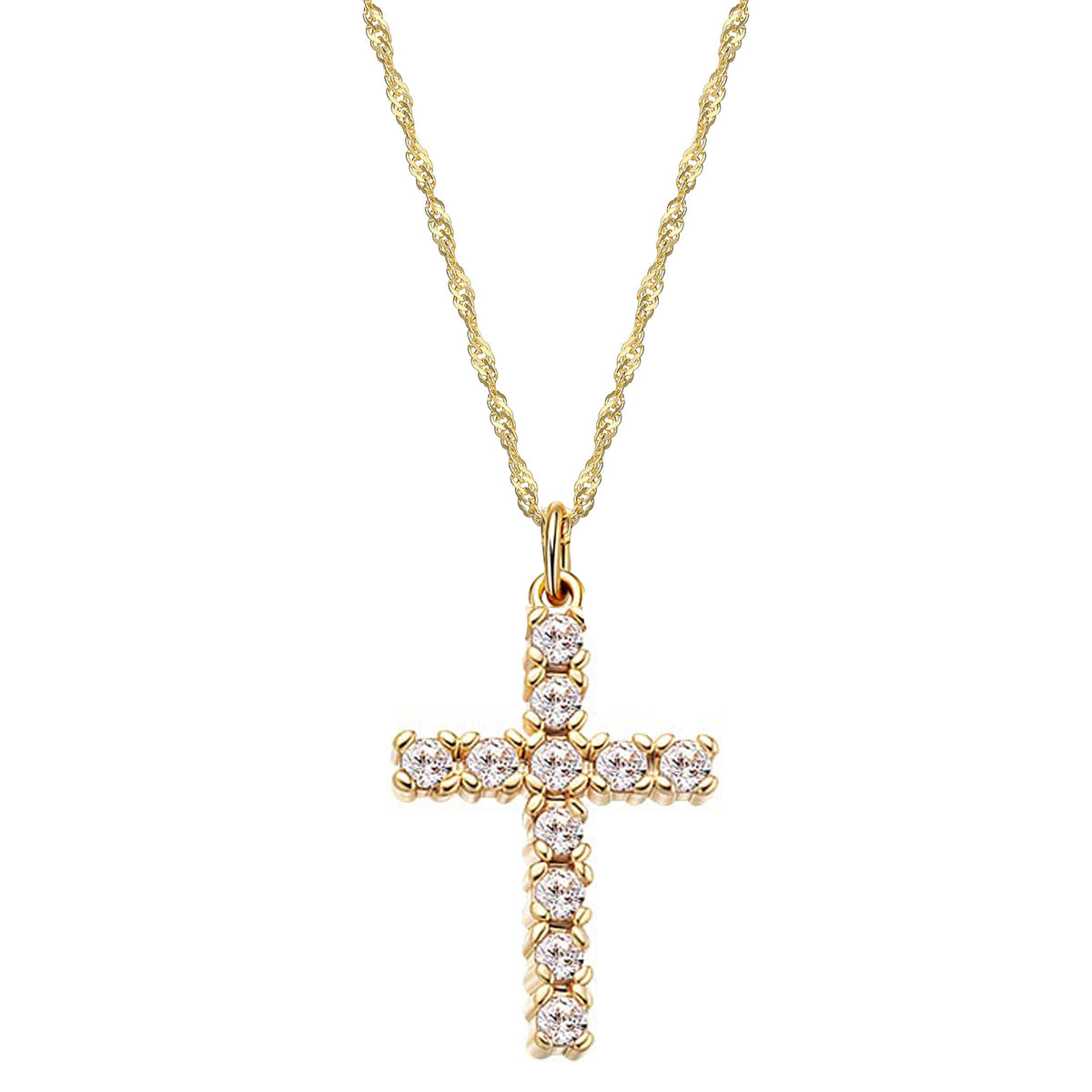 Gold Stainless Steel Diamond Cross Necklace
