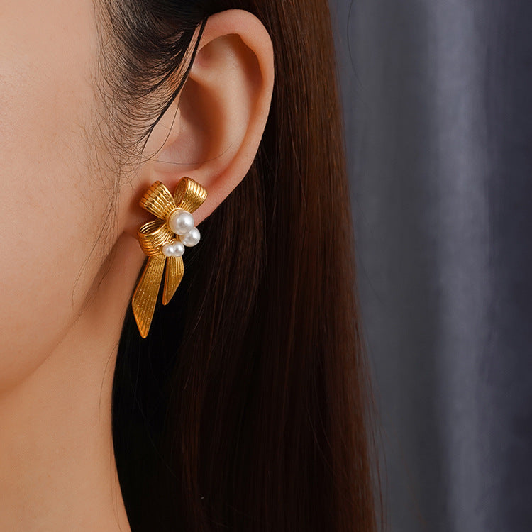 Earrings 2# Stainless Steel Diamond-studded Oval Heart Bow Drop-shaped Geometric Earrings