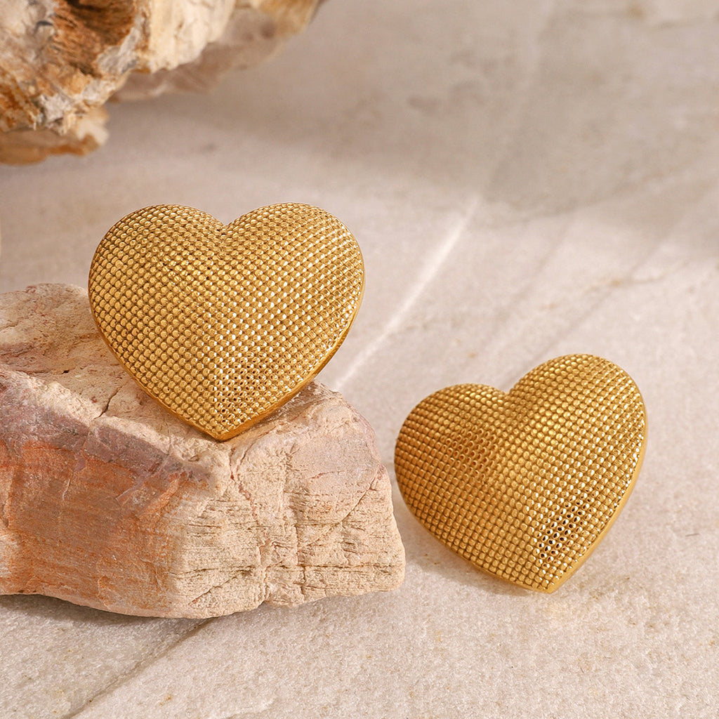 Gold Stainless Steel Heart Earrings